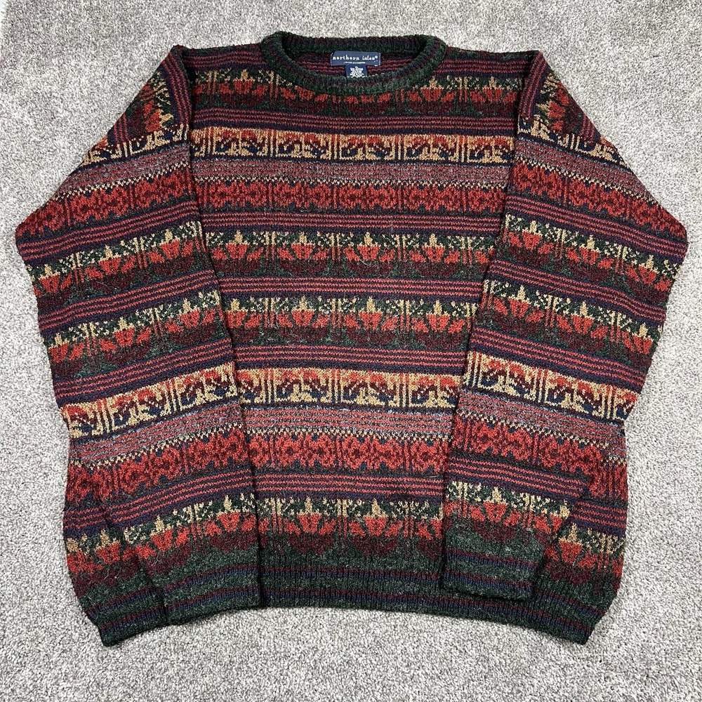 VTG 80s 90s Northern Isles Fair Isle Sweater Cotton Nordic Geometric Chunky USA